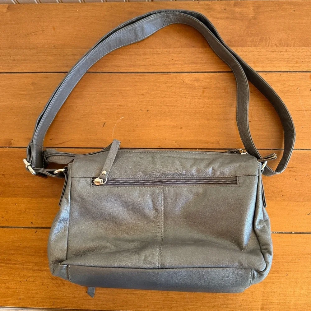 Great American Leather‎ Works Leather Crossbody Shoulder Bag Grey Satchel Purse - Picture 2 of 10